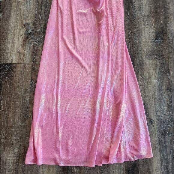 Retrofete Yesi Dress in Flamingo Pink Medium NWT Metallic Maxi Spaghetti Straps - Picture 6 of 14